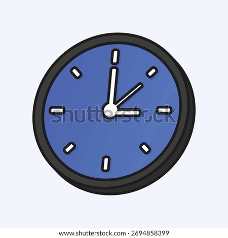 Clock with blue dial in flat outline