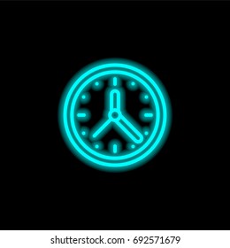 Clock blue glowing neon ui ux icon. Glowing sign logo vector