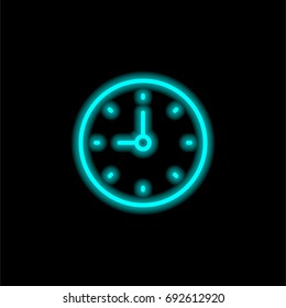 Clock blue glowing neon ui ux icon. Glowing sign logo vector