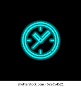 Clock blue glowing neon ui ux icon. Glowing sign logo vector