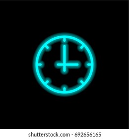 Clock blue glowing neon ui ux icon. Glowing sign logo vector