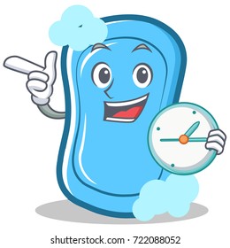 With clock blue soap character cartoon