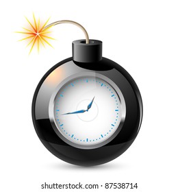 Clock In A Bomb. Illustration On White Background