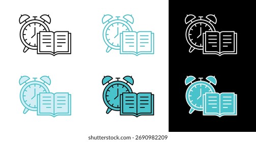 Reloj con icono de libro para la planificación académica y recordatorio de estudio en línea y estilo de relleno