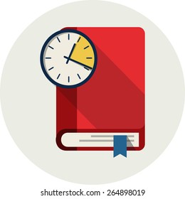 Clock and Book. Time to Learn Flat Icon