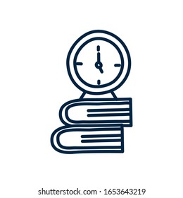 clock and books doodle line style icon design, Ornament sketch art drawing cute idea creative and decorative theme Vector illustration