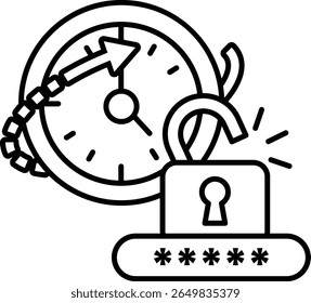 Um relógio com um cadeado quebrado. O relógio está definido para a hora das 10:00