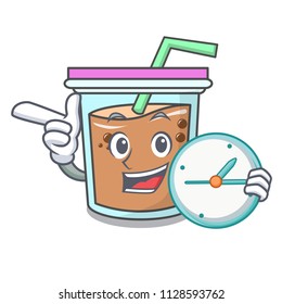 With clock bubble tea character cartoon