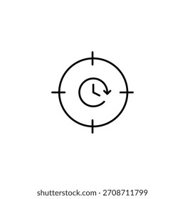 Reloj en blanco a ojo de toro. Fecha límite del proyecto, seguimiento de la productividad. Icono de Vector de trazo perfecto y editable