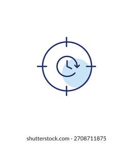 Clock in bull eye target. Project deadline, productivity tracking. Pixel perfect, editable stroke vector icon