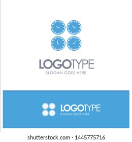 Clock, Business, Clocks, Office Clocks, Time Zone, Wall Clocks, World Time Blue Solid Logo with place for tagline