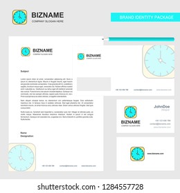 Clock Business Letterhead, Envelope and visiting Card Design vector template