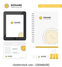 Clock  Business Logo, Tab App, Diary PVC Employee Card and USB Brand Stationary Package Design Vector Template