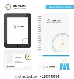 Clock  Business Logo, Tab App, Diary PVC Employee Card and USB Brand Stationary Package Design Vector Template