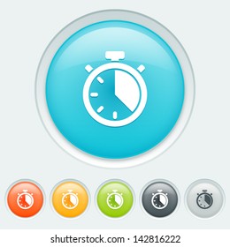 Clock button in six colors: blue, orange, yellow, green, black and white