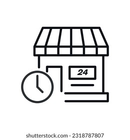 Clock by Store Isolated Line Icon. Perfect for web sites, apps, UI, internet, shops, stores. Simple image drawn with black thin line