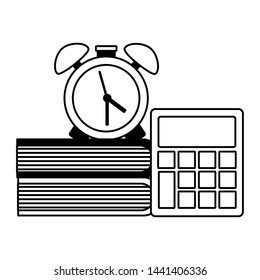 clock calculator and books back to school vector illustration