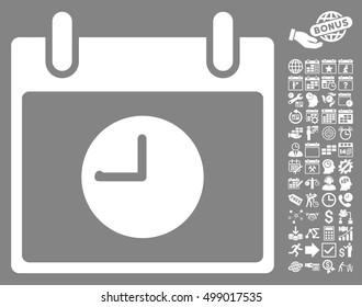 Clock Calendar Day pictograph with bonus calendar and time management design elements. Vector illustration style is flat iconic symbols, white, gray background.