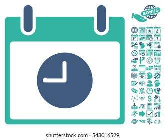 Clock Calendar Day pictograph with bonus calendar and time management pictograph collection. Vector illustration style is flat iconic symbols, cobalt and cyan, white background.