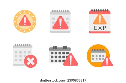 Clock or calendar exclamation alert icon collection set. Reminder schedule with exclamation sign deadline. Expired date symbol concept for date expire or deadline schedule Illustration vector
