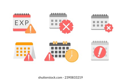 Clock or calendar exclamation alert icon collection set. Reminder schedule with exclamation sign deadline. Expired date symbol concept for date expire or deadline schedule Illustration vector