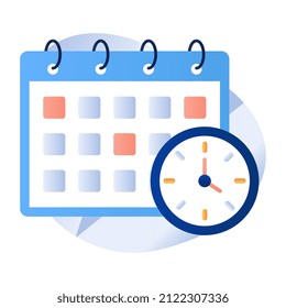 Clock with calendar, flat design icon of timetable

