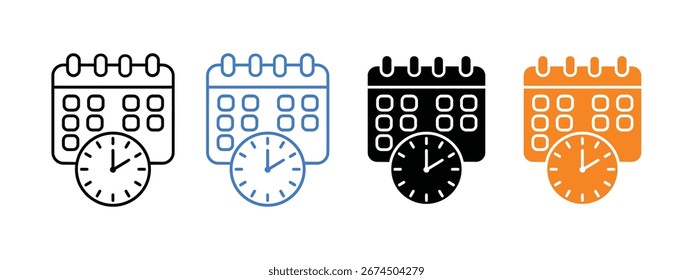 Vector de conjunto de iconos de calendario de reloj. símbolo de administración de tiempo. Ilustración vectorial.