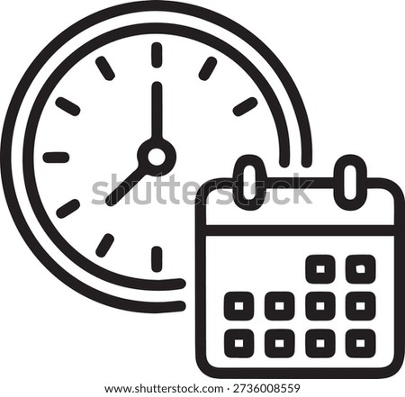 Clock and calendar icons represent time management, scheduling, planning, and appointments. Busy deadline concept.