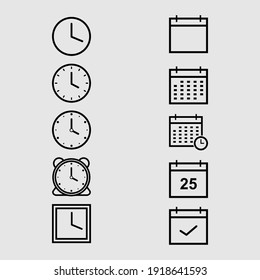 clock and calendar outline icon set isolated vector illustration