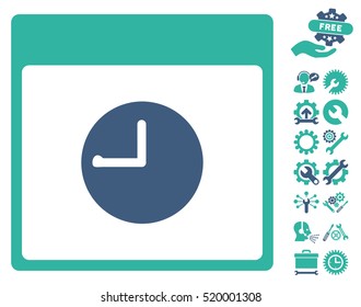 Clock Calendar Page icon with bonus setup tools pictograph collection. Vector illustration style is flat iconic symbols, cobalt and cyan, white background.