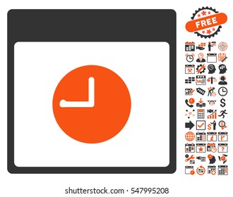 Clock Calendar Page icon with bonus calendar and time management pictograph collection. Vector illustration style is flat iconic symbols, orange and gray, white background.