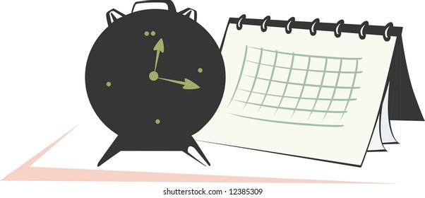 clock and calendar placed on top of a table	