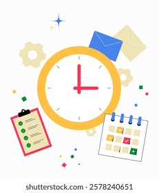 Clock With Calendar And Task List In Flat Vector Illustration Symbolizing Time Management, Productivity, And Scheduling, Isolated On White Background