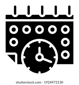 Clock with calendar, timetable icon in filled design