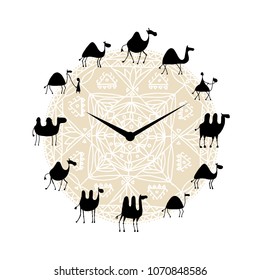 Clock with camels silhouette design