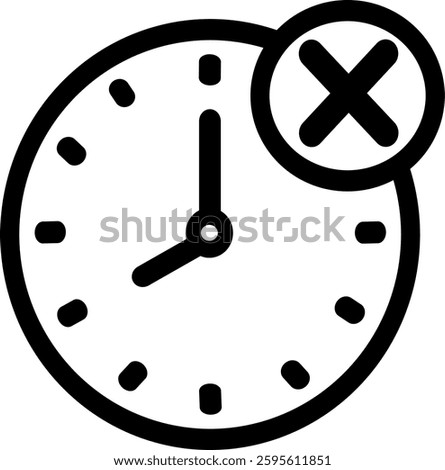 Clock cancel icon. Clock with cross vector icon. Time with X mark symbol.  vector and not AI. Replaceable vector design.