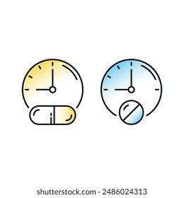 clock and capsule on white background. capsule and watch. hour and medicine. medicine time concept