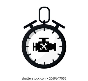 clock and car engine icon. car service and repair time. editable vector
