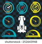Clock or Car Gauge outline vectors with figure of a sportscar. Note: Race car does not infringe the copyright of existing car products.