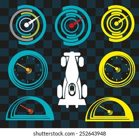 Clock or Car Gauge outline vectors with figure of a sportscar. Note: Race car does not infringe the copyright of existing car products.