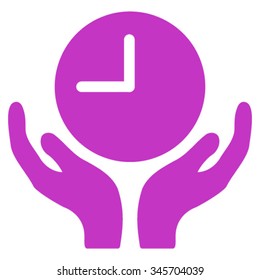 Clock Care vector icon. Style is flat symbol, violet color, rounded angles, white background.