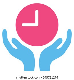 Clock Care vector icon. Style is bicolor flat symbol, pink and blue colors, rounded angles, white background.