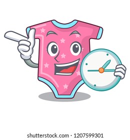 With clock cartoon baby clothes on hanger rack