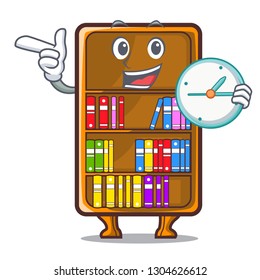 With clock cartoon bookcase in the shape wood