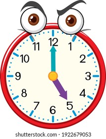 Clock cartoon character with facial expression illustration
