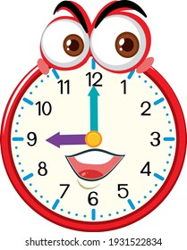 Caricatura de reloj con ilustración de expresión facial