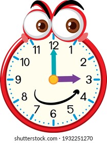 Clock cartoon character with facial expression illustration