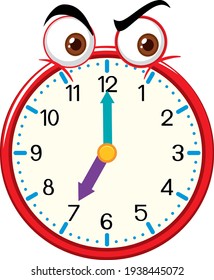 Clock cartoon character with facial expression illustration