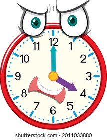 Clock cartoon character with facial expression illustration