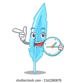 With clock cartoon feather for writing
